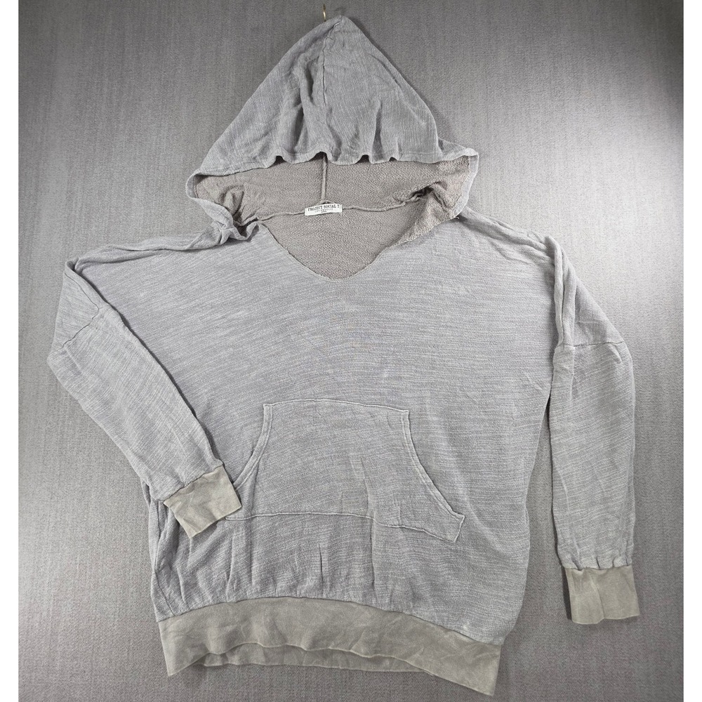 Project‎ Social T Hoodie Mens Medium Grey V-Neck Slub Knit Pullover 1684-UC